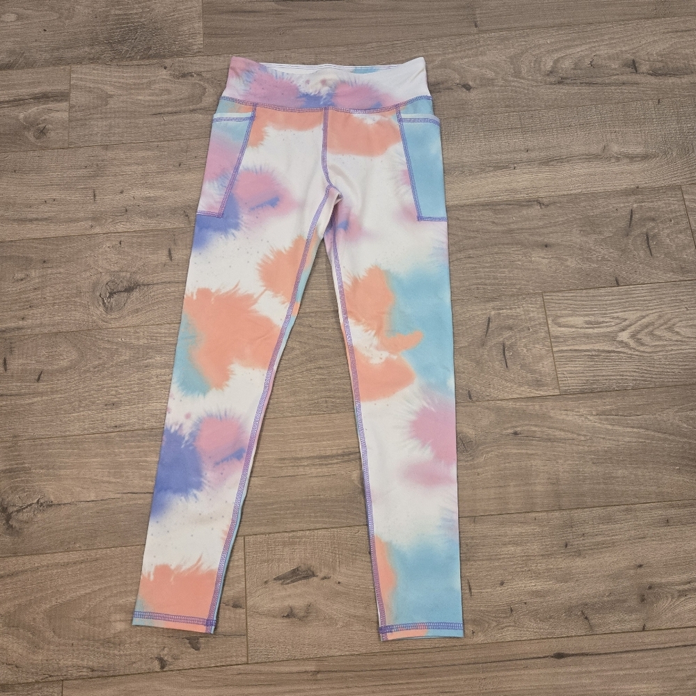 NWOT Girls Green Blue Pink Purple Leggings With Side Pockets Size M 7-8